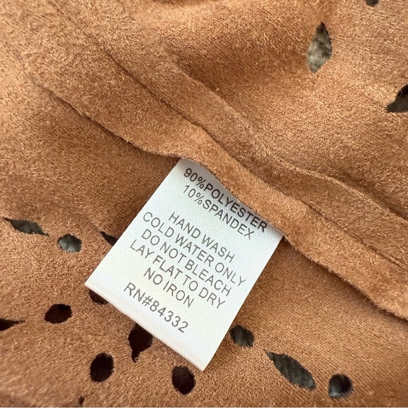 NWT Faux Suede Jacket Blazer Cognac Cutout Western Boho Festival Size Small - Picture 10 of 11